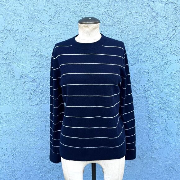 Vince Striped Wool Cashmere Crew Neck Sweater Women’s Small Navy  blue - Picture 1 of 8
